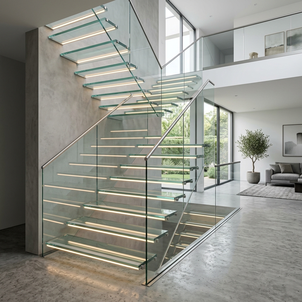 Cầu Thang Kính Cường Lực Tay Vịn Inox 304 NewWindow Premium